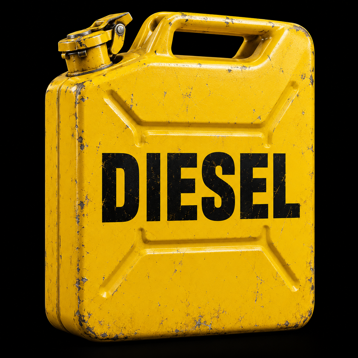 Yellow DIESEL 20-litre jerrycan with black industrial lettering